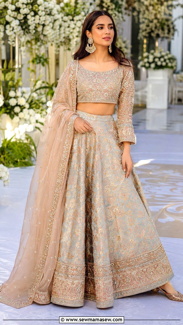 Two piece long skirt and top set for Walima - 25 Wedding guest outfit ideas Walima ceremony