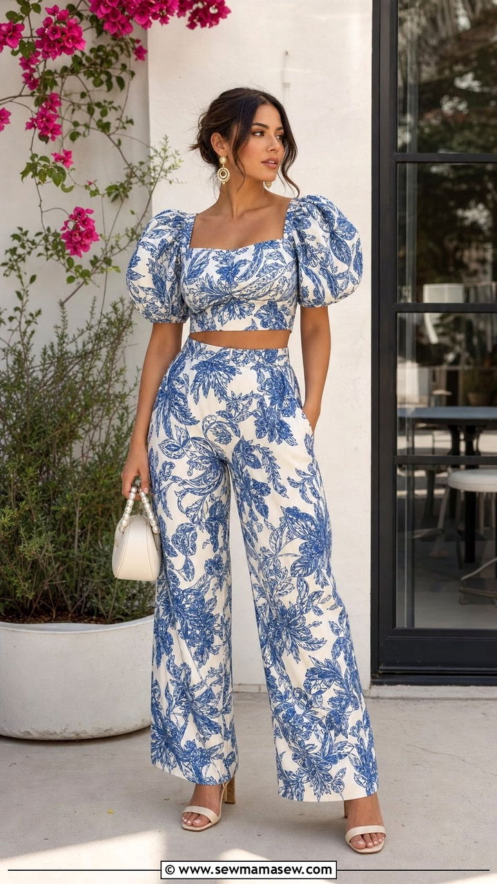 Two piece matching crop top and trouser set brunch outfit - 35 Brunch outfits for pear shape