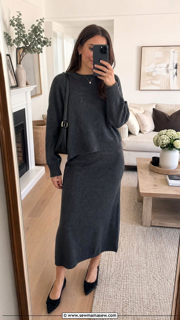 Two piece matching knit set in charcoal - 35 elegant outfits for women