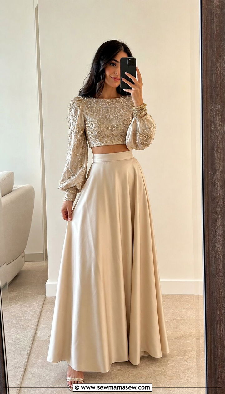 Two piece maxi skirt set with embellished top - 25 Eid al Adha outfit ideas 2026