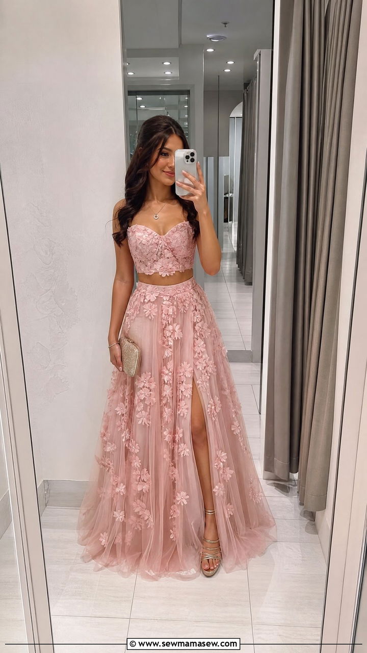 Two piece quinceanera set with strappy heels - 25 Quinceanera outfit ideas