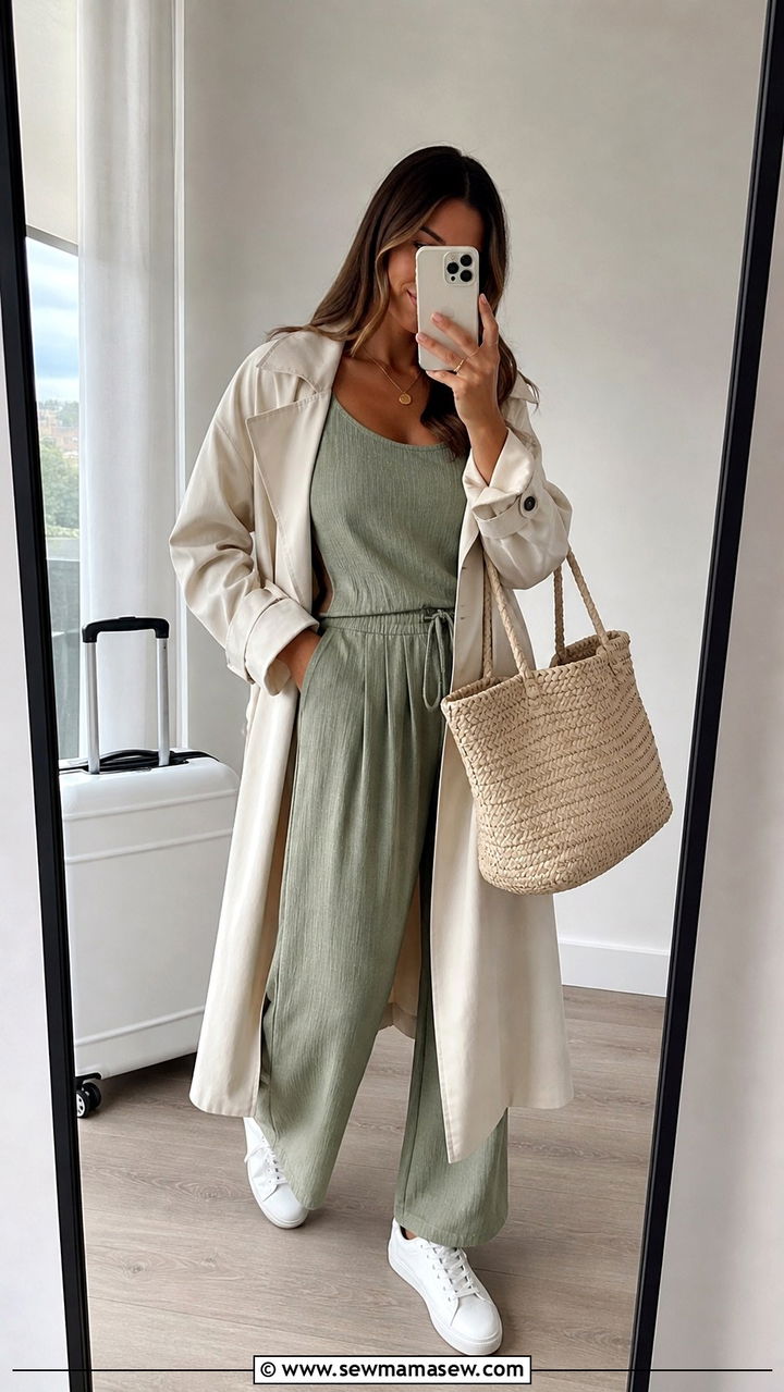 Two piece set with sneakers airport outfit - 20 Airport outfit ideas CDG Paris