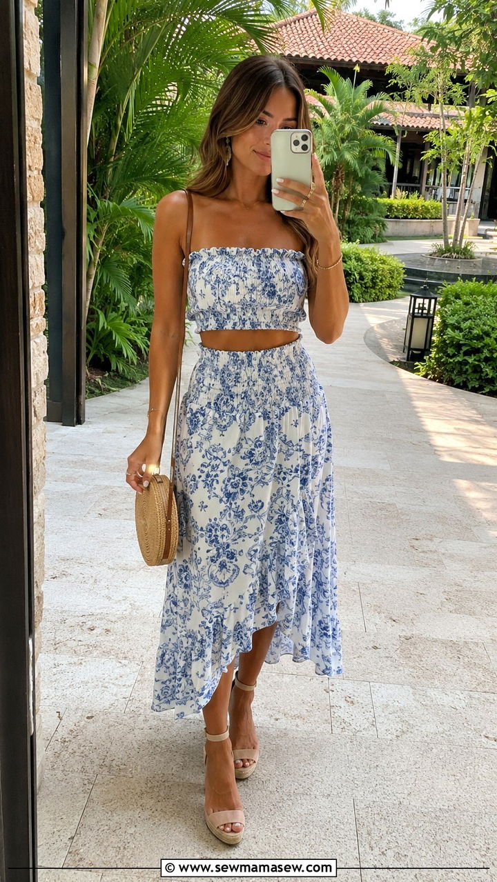 Two piece skirt set with espadrilles - 30 casual resort vacation outfits