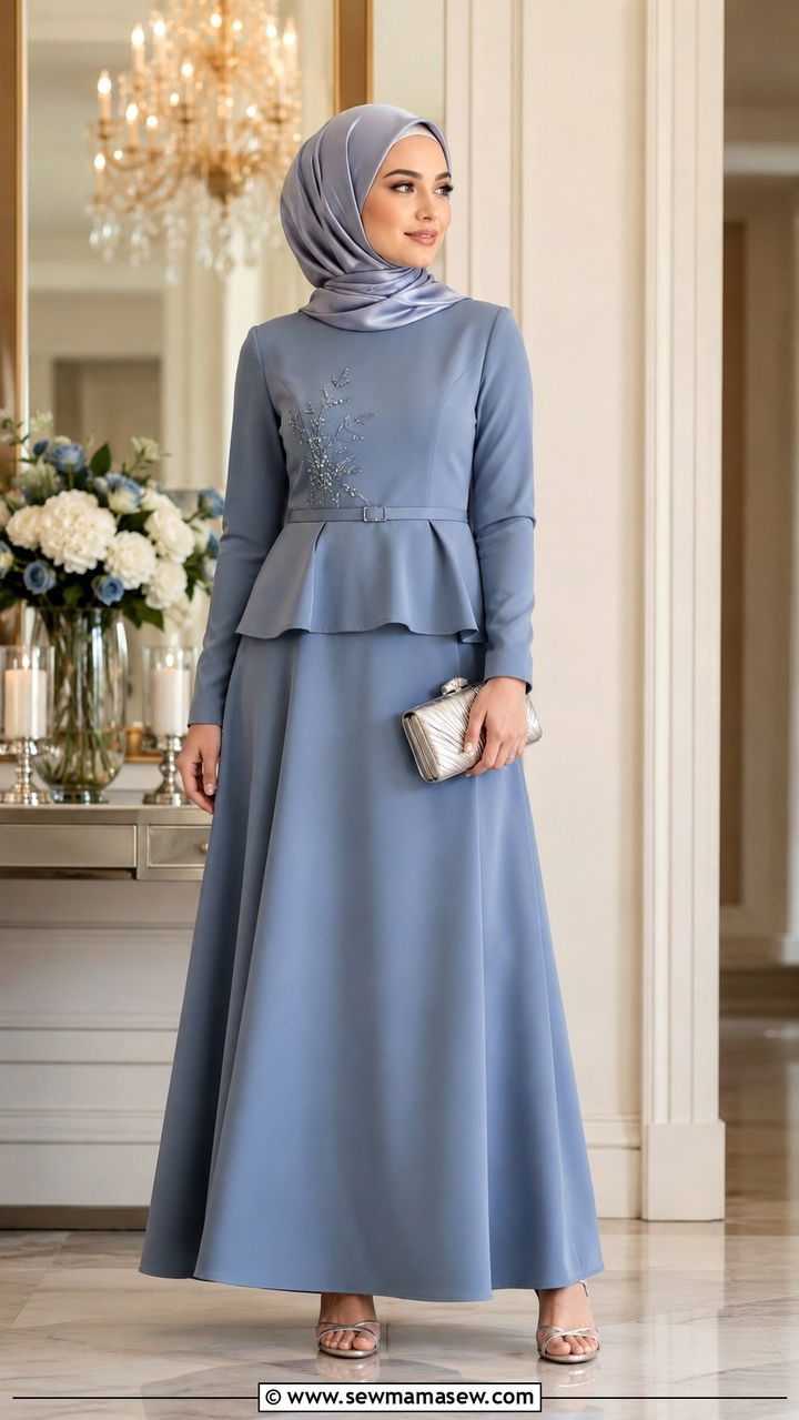 Two piece skirt set with hijab for events - 30 hijab outfit ideas
