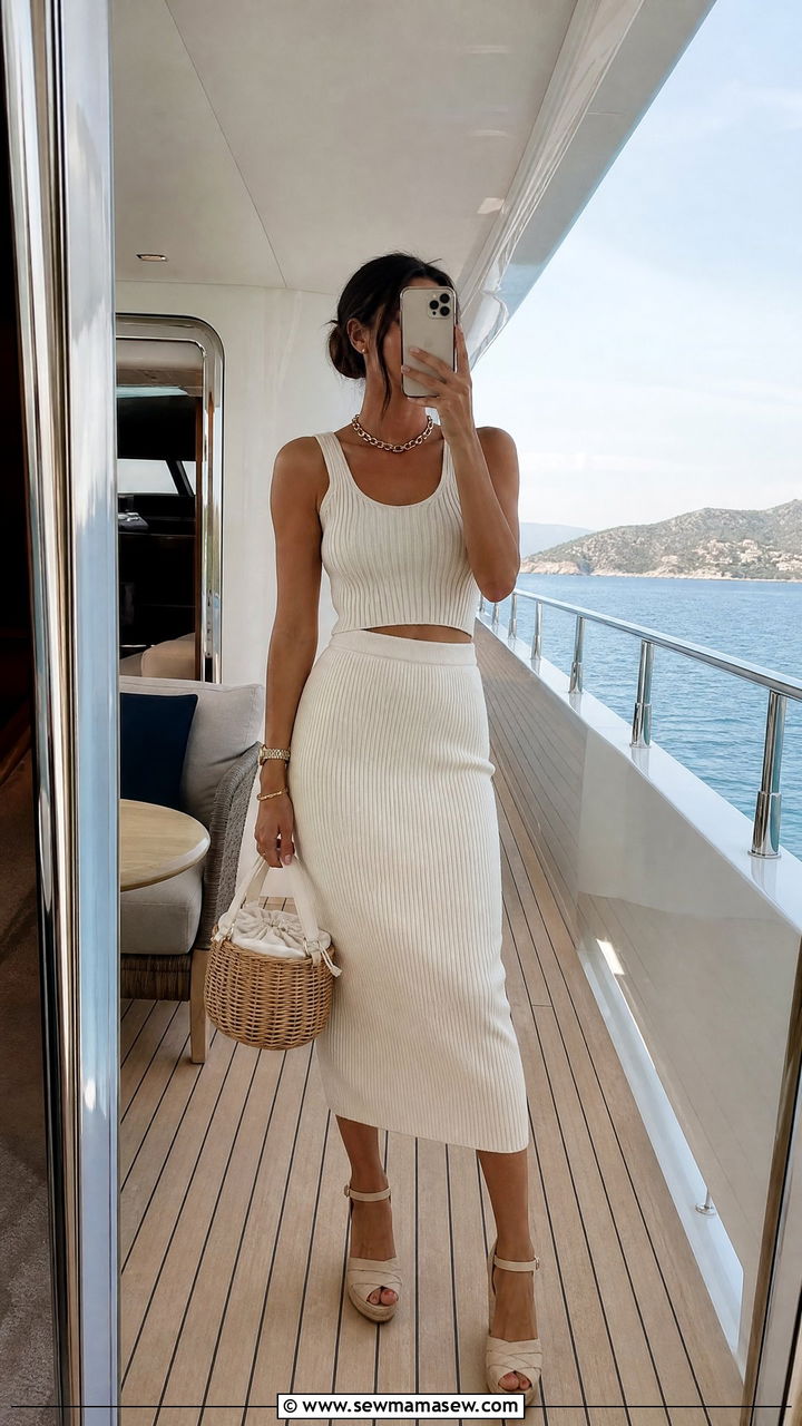 Two piece sleeveless knit set in cream - 30 Summer boat day outfit ideas