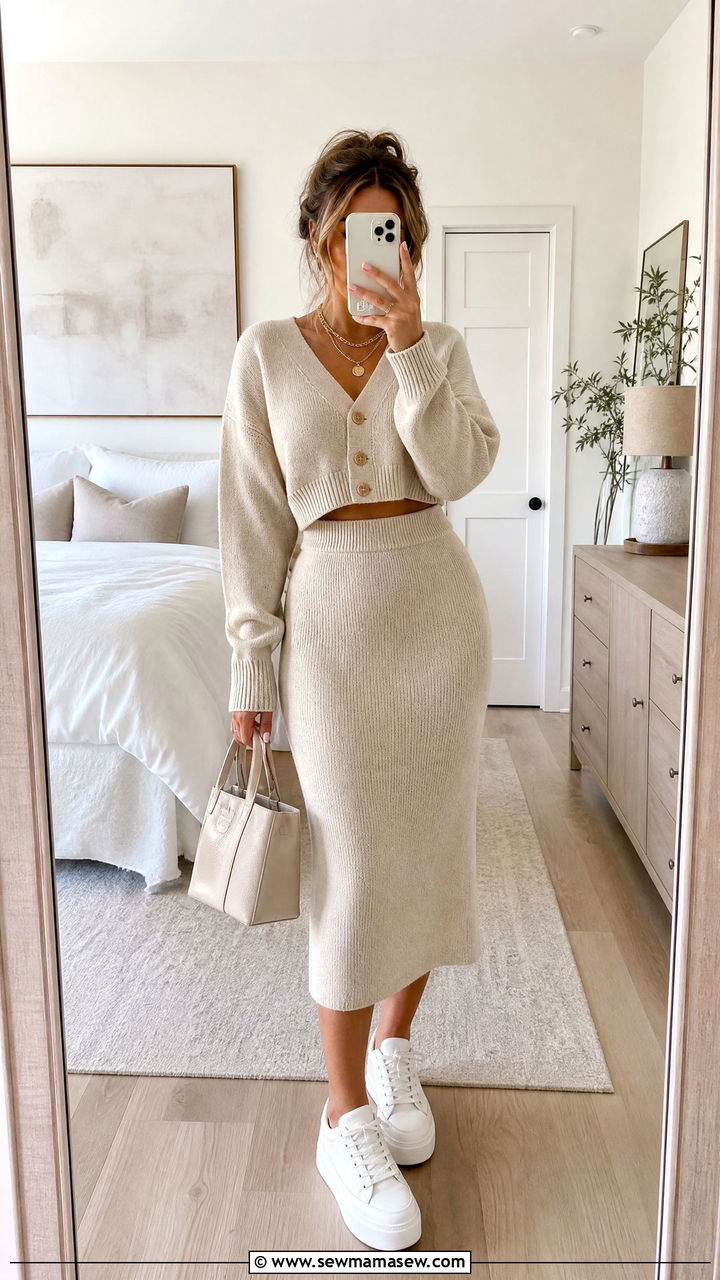 Two piece sweater set with sneakers - 25 Petite outfit ideas spring 2026