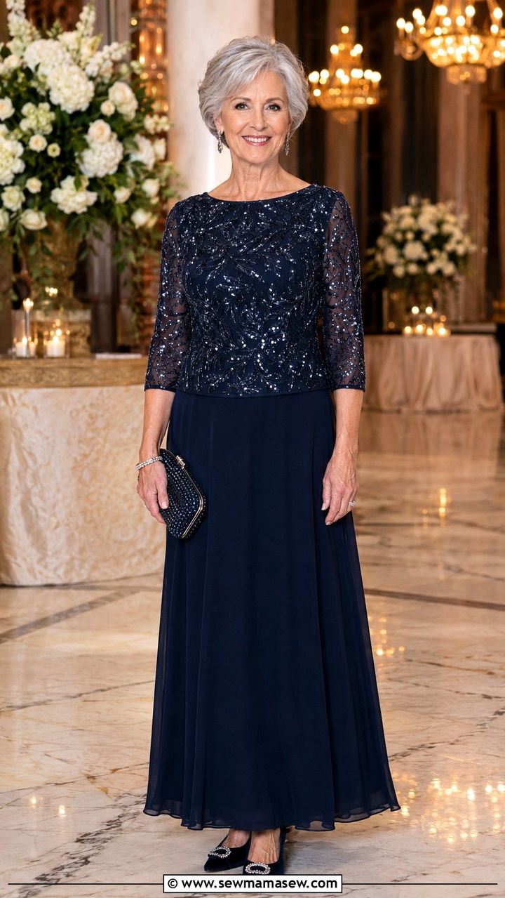 TwoPiece Skirt Set With Sequin Top For Evening Wedding - 20 Wedding guest outfit ideas for 70 year old