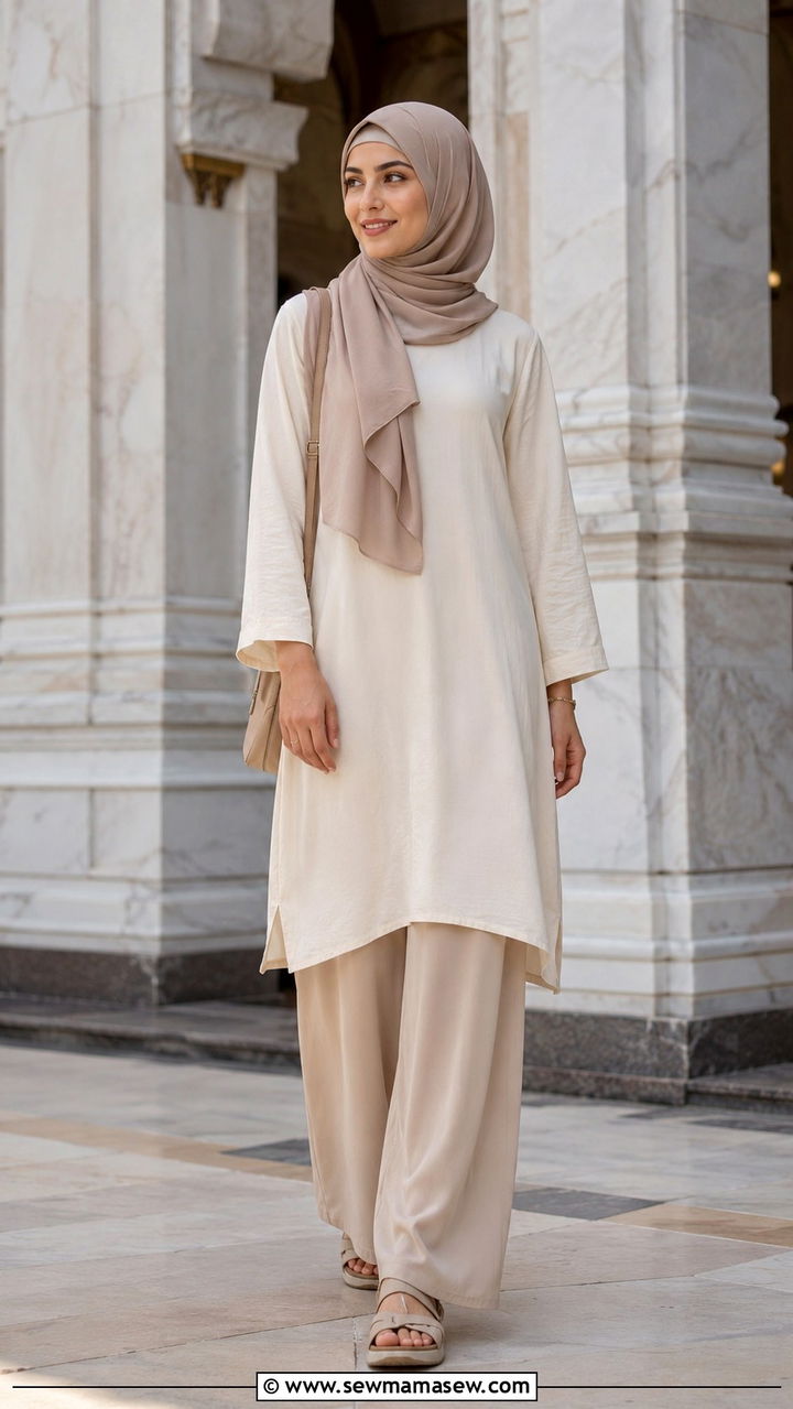 TwoPiece Tunic and WideLeg Pants for Umrah - 30 Modest outfit ideas for Umrah