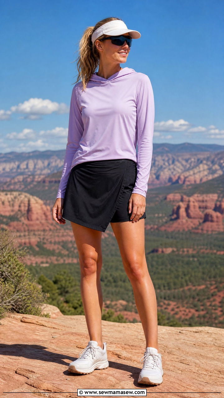 UPF 50 Sun Shirt With Nylon Skort Camping Outfit - 30 Summer camping trip outfits