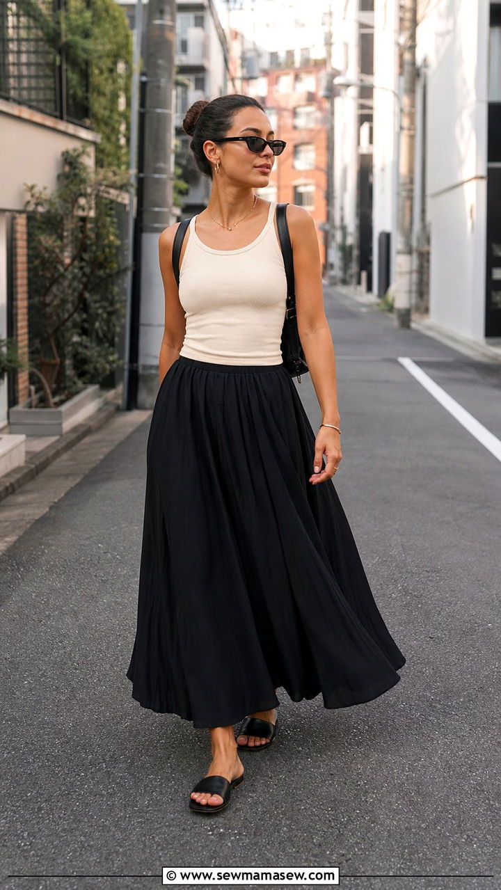 UV protection summer outfit with wide brim hat and long layers - 40 What to wear in Tokyo