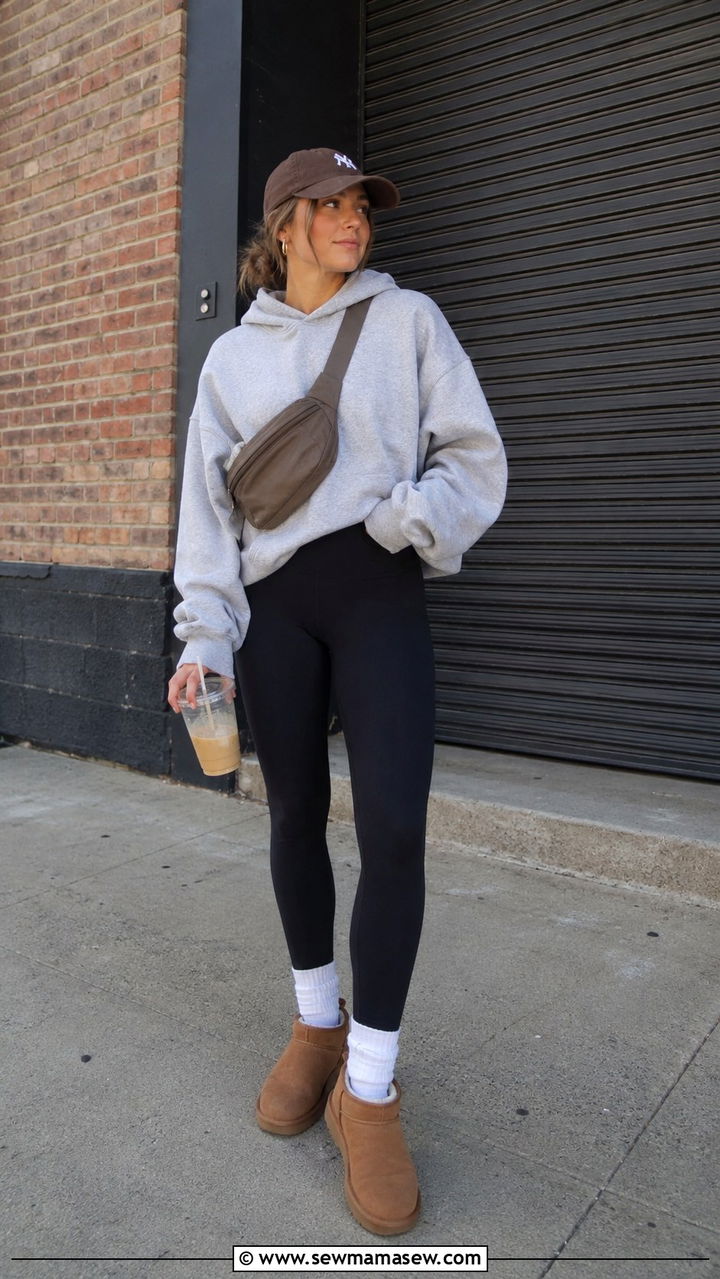 Ugg Ultra Mini with Leggings and Oversized Hoodie - 20 Uggs ultra mini outfit ideas