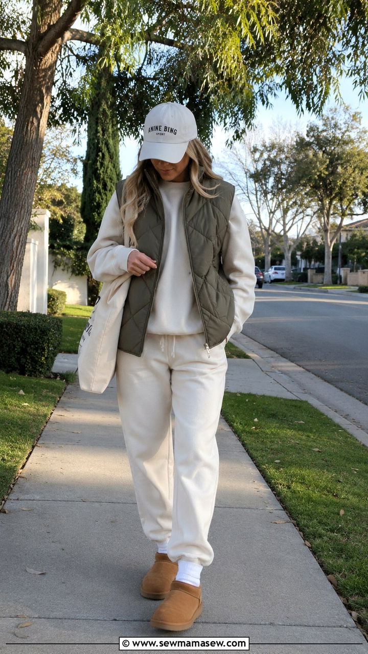 Ugg Ultra Mini with Matching Sweatsuit and Puffer Vest - 20 Uggs ultra mini outfit ideas