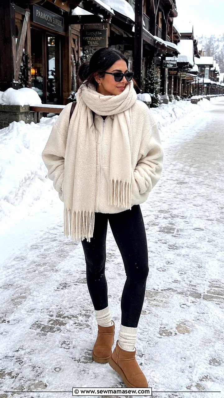 Ugg Ultra Mini with Shearling Jacket and Leggings - 20 Uggs ultra mini outfit ideas