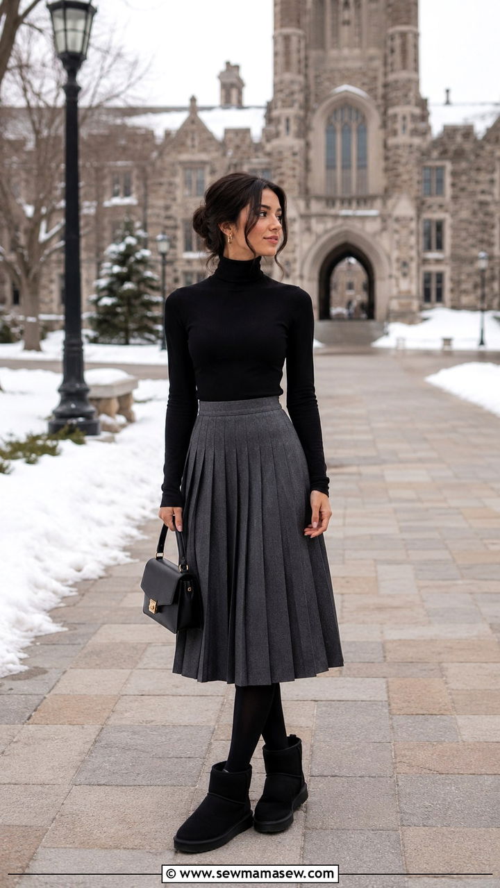 Uggs With A Pleated Skirt And Turtleneck - 25 Uggs outfit ideas 2026