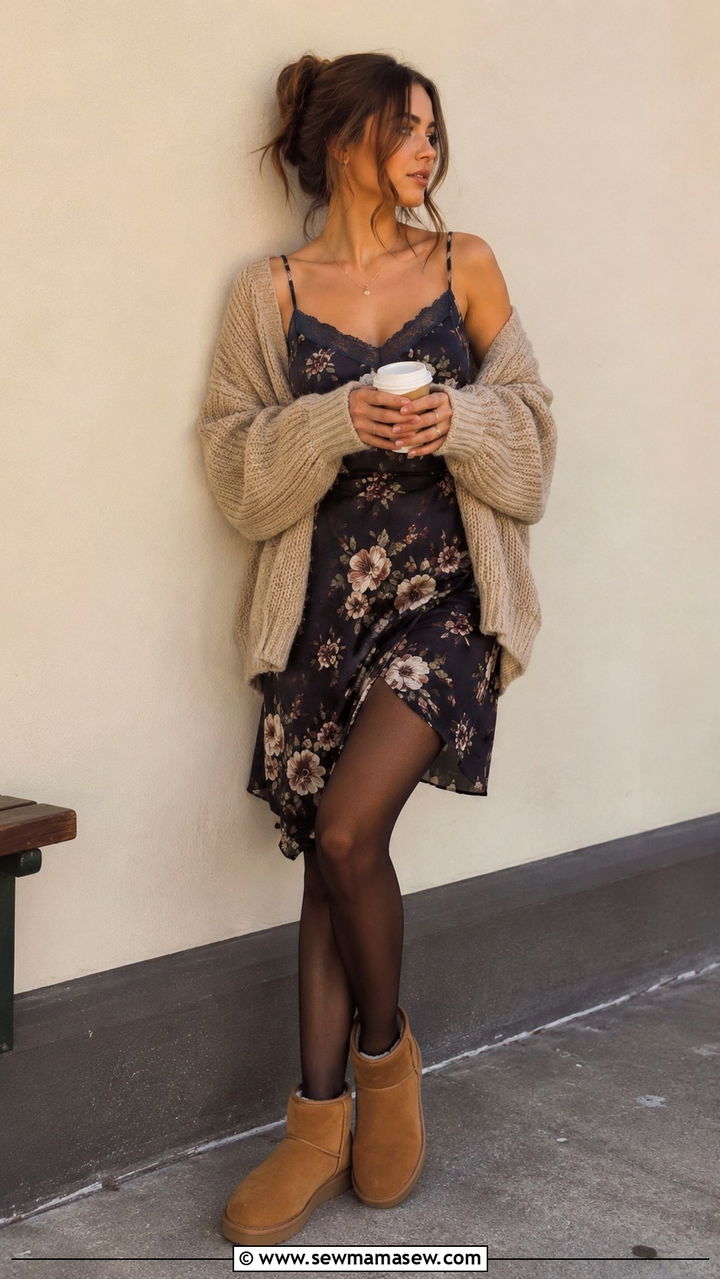 Uggs With A Slip Dress And Cardigan - 25 Uggs outfit ideas 2026