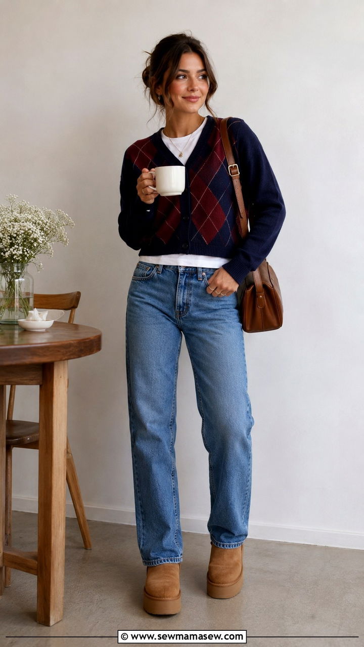 Uggs With An Argyle Cardigan - 25 Uggs outfit ideas 2026