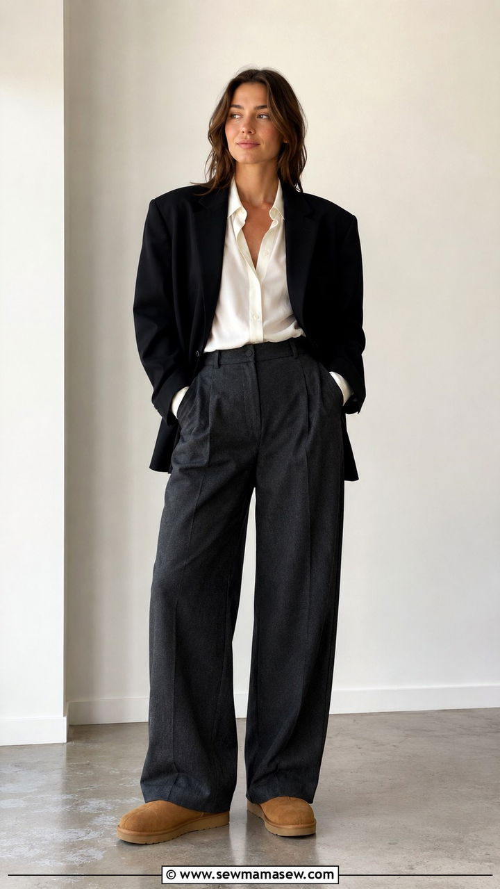 Uggs With Tailored Trousers And A Blazer - 25 Uggs outfit ideas 2026