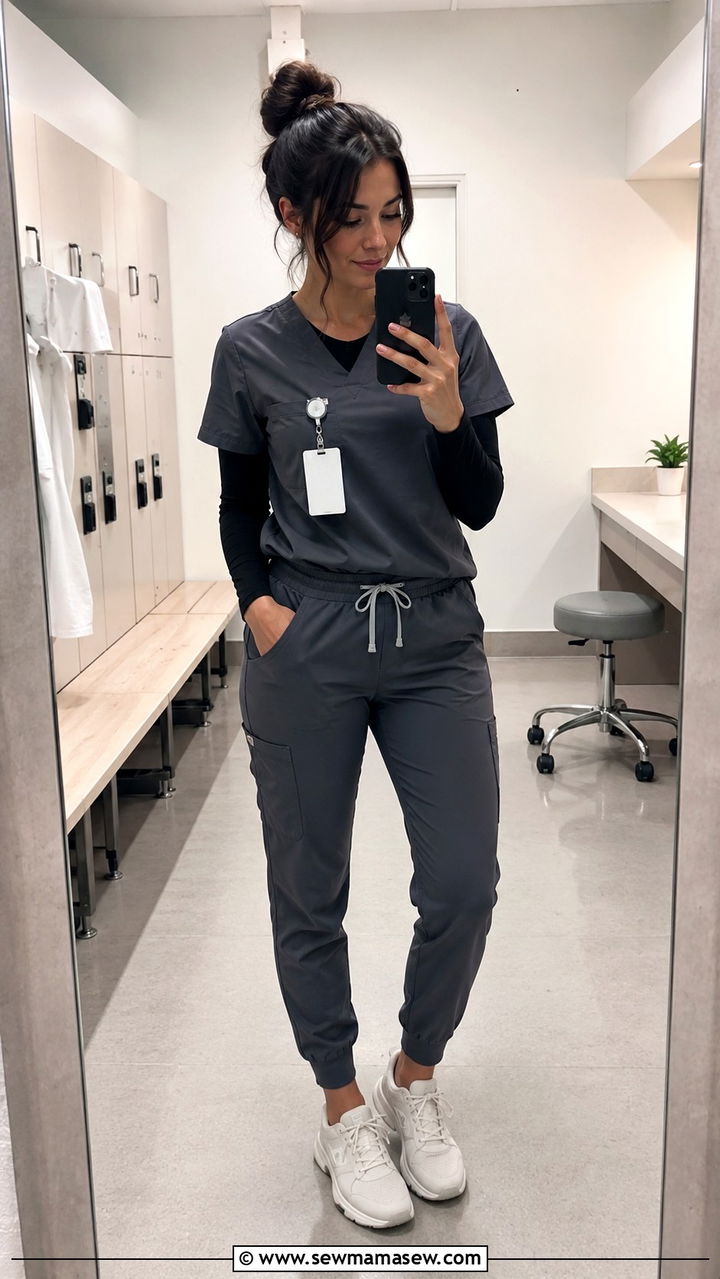 Under Scrub Long Sleeve Tee With A Relaxed Fit Jogger Set - 20 Modest outfit ideas for nurse