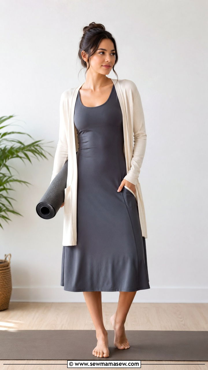 Unitard with Open Front Longline Duster Modest Yoga Outfit - 25 Yoga outfit ideas modest