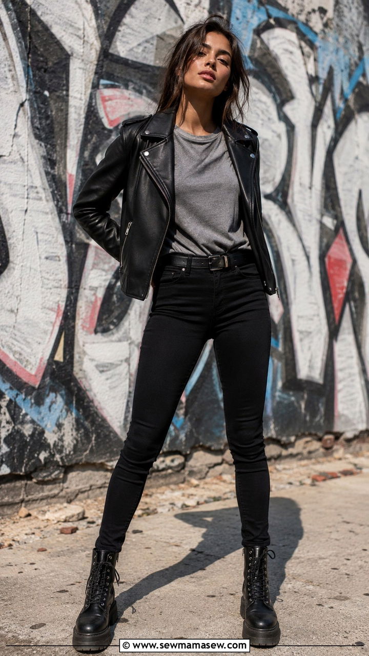 Urban Leather Jacket and Bold Outfit - 25 Photoshoot outfit ideas