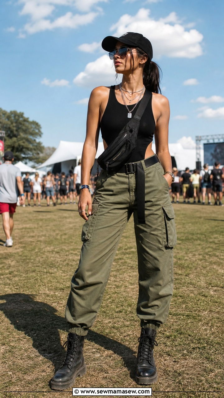 Utility Cargo Pants With Fitted Bodysuit - 40 Summer festival outfits