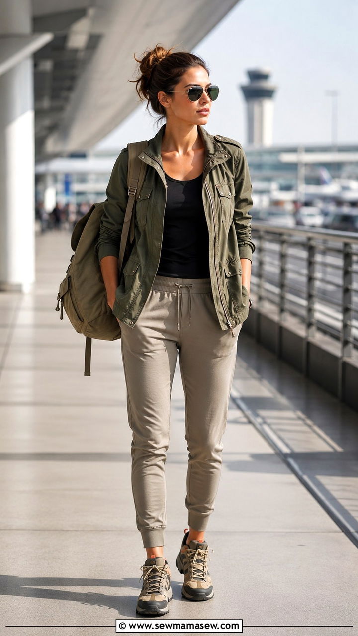 Utility Jacket And Joggers Travel Outfit - 25 Airport outfit ideas with joggers