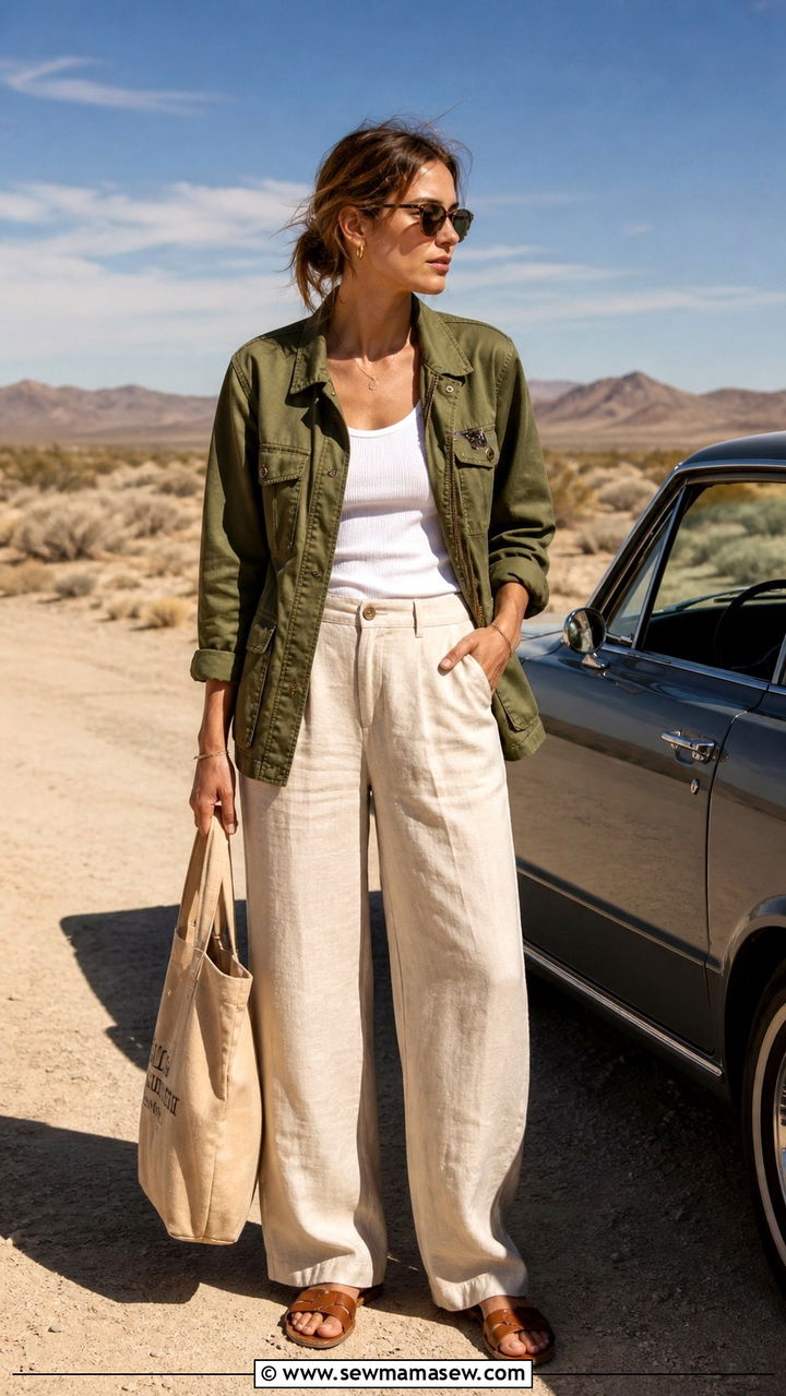 Utility Jacket And Linen Trousers - 40 Road trip outfits