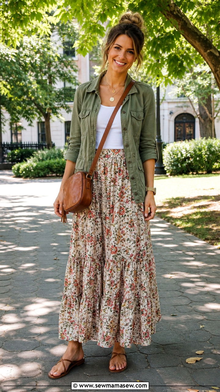 Utility Jacket And Tiered Skirt Boho Chic Outfit - 40 boho chic outfit ideas