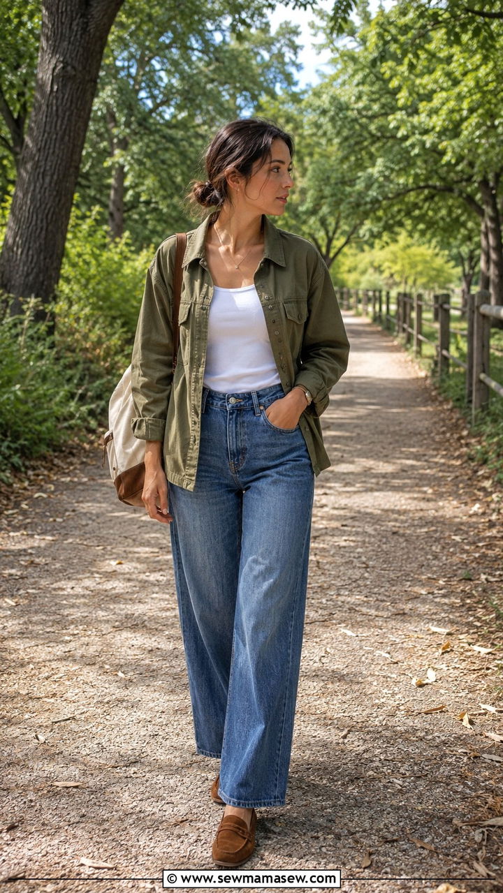 Utility Jacket And Wide Leg Jeans With Loafers - 25 Wide leg jeans outfit ideas with loafers