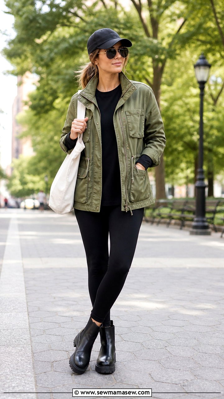 Utility Jacket Mom Outfit With Leggings - 40 Stylish outfits for moms