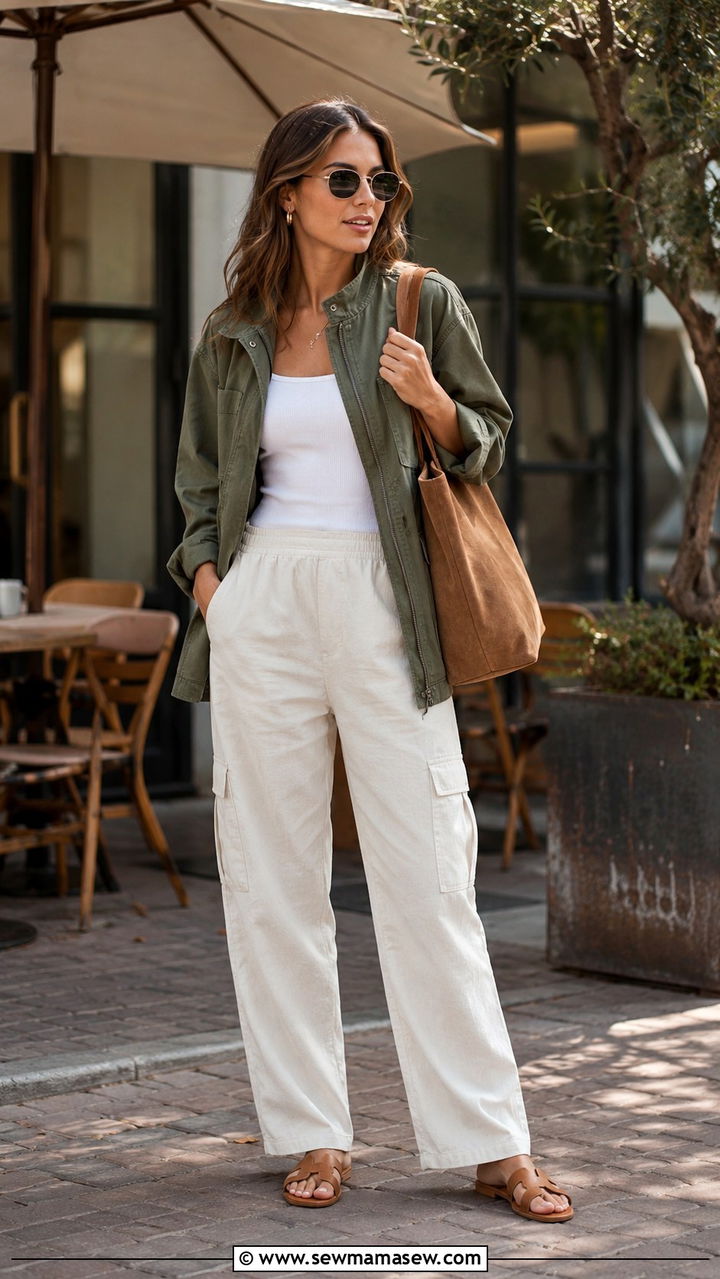 Utility Jacket Over Ribbed Tank Outfit - 30 Layering outfit ideas