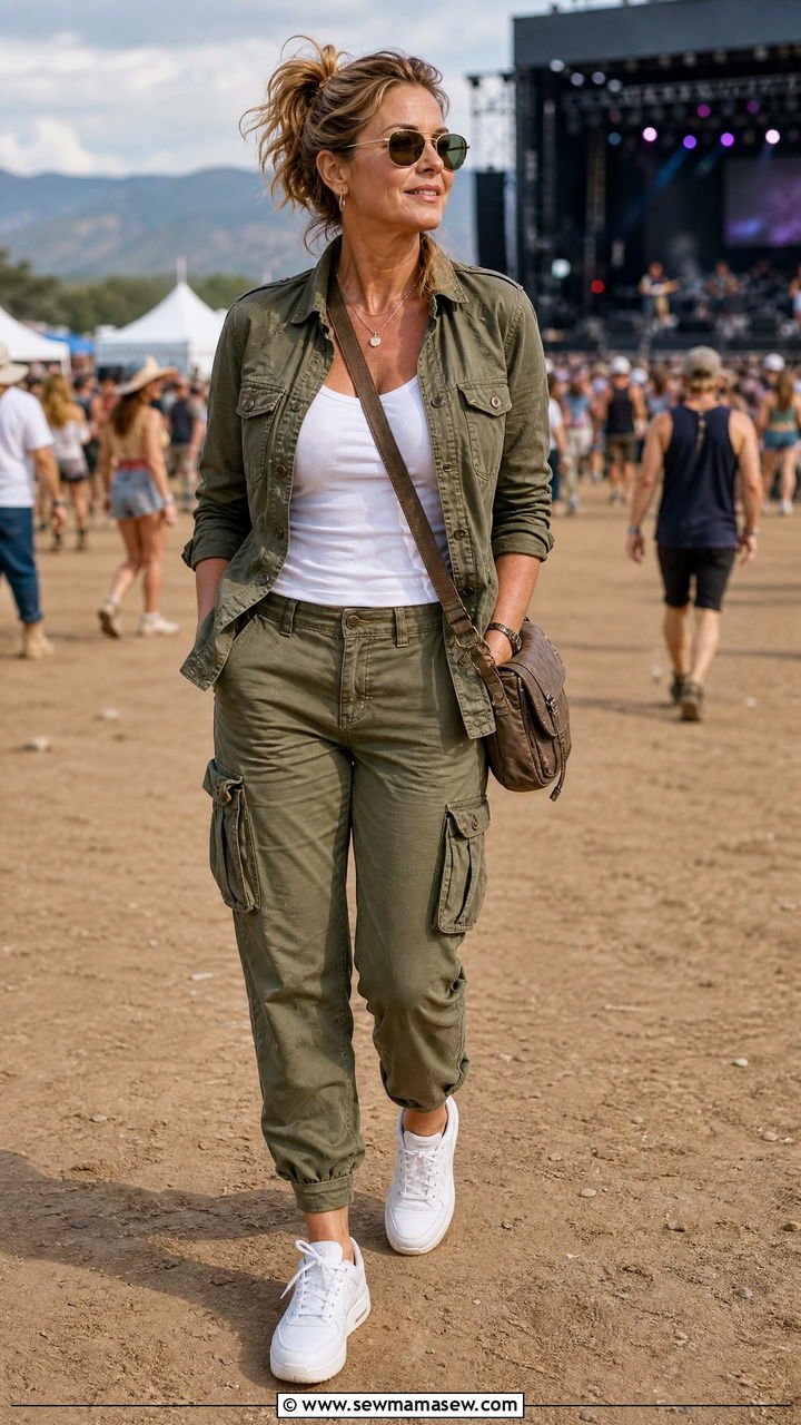 Utility Jacket With Cargo Pants Concert Outfit - 30 Concert outfits for women over 40