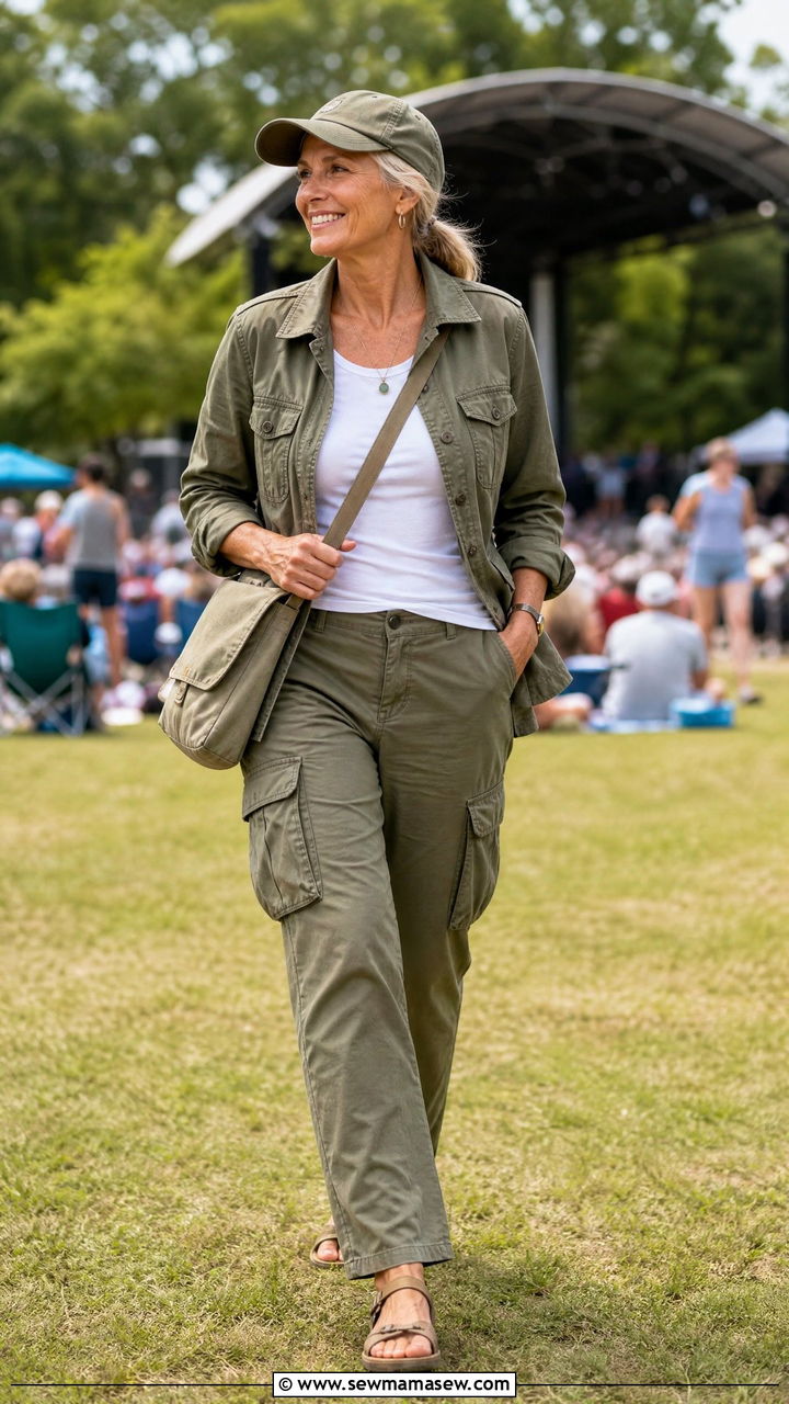 Utility Jacket With Cargo Pants Outfit - 30 Concert outfit ideas for women over 50