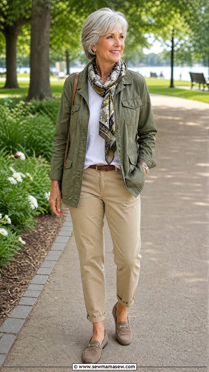 Utility Jacket With Chinos - 30 Modest outfits for women over 50