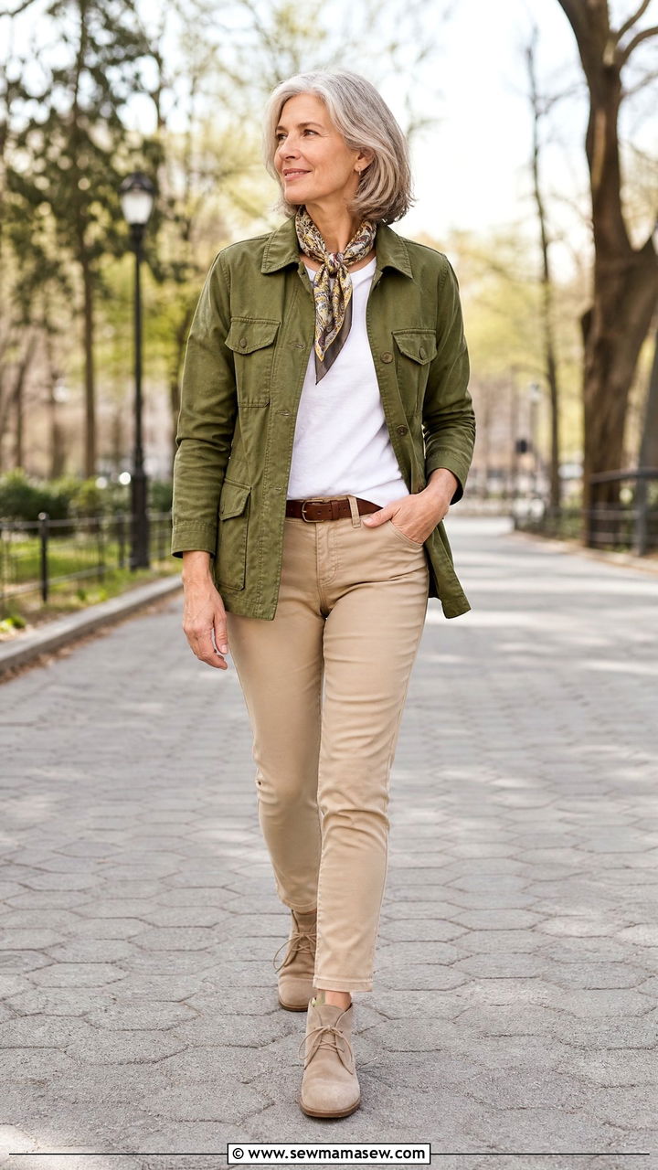 Utility Jacket With Chinos - 30 Minimalist outfits for women over 50