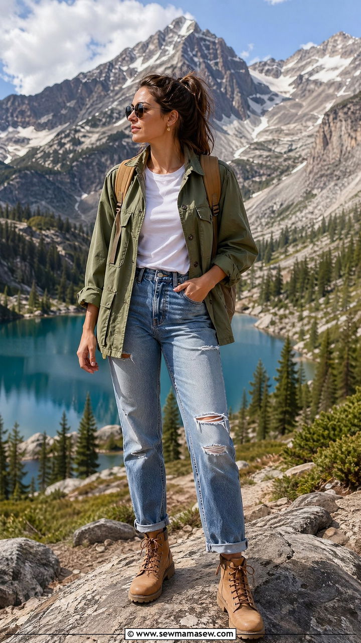 Utility Jacket With Distressed Jeans - 35 Distressed jeans outfit ideas