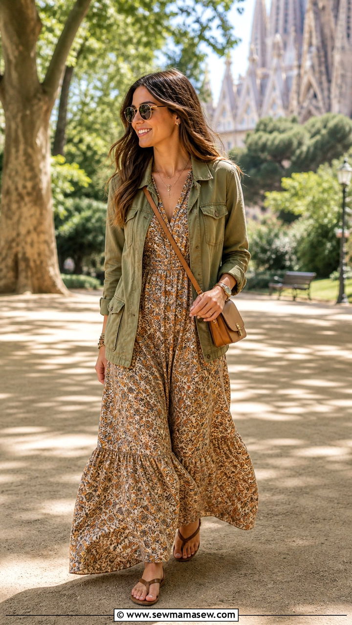 Utility Jacket With Flowy Maxi Dress - 40 What to wear in Barcelona