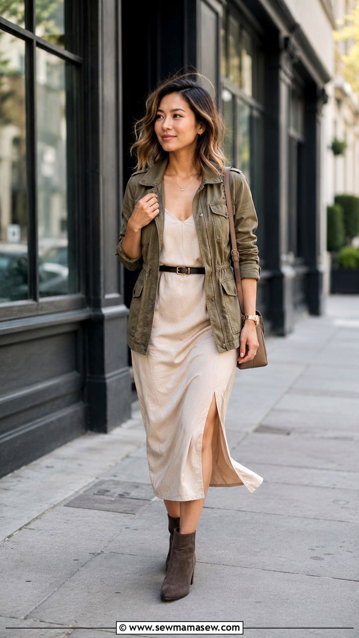 Utility Jacket With Slip Dress Petite Outfit - 25 Petite spring capsule wardrobe