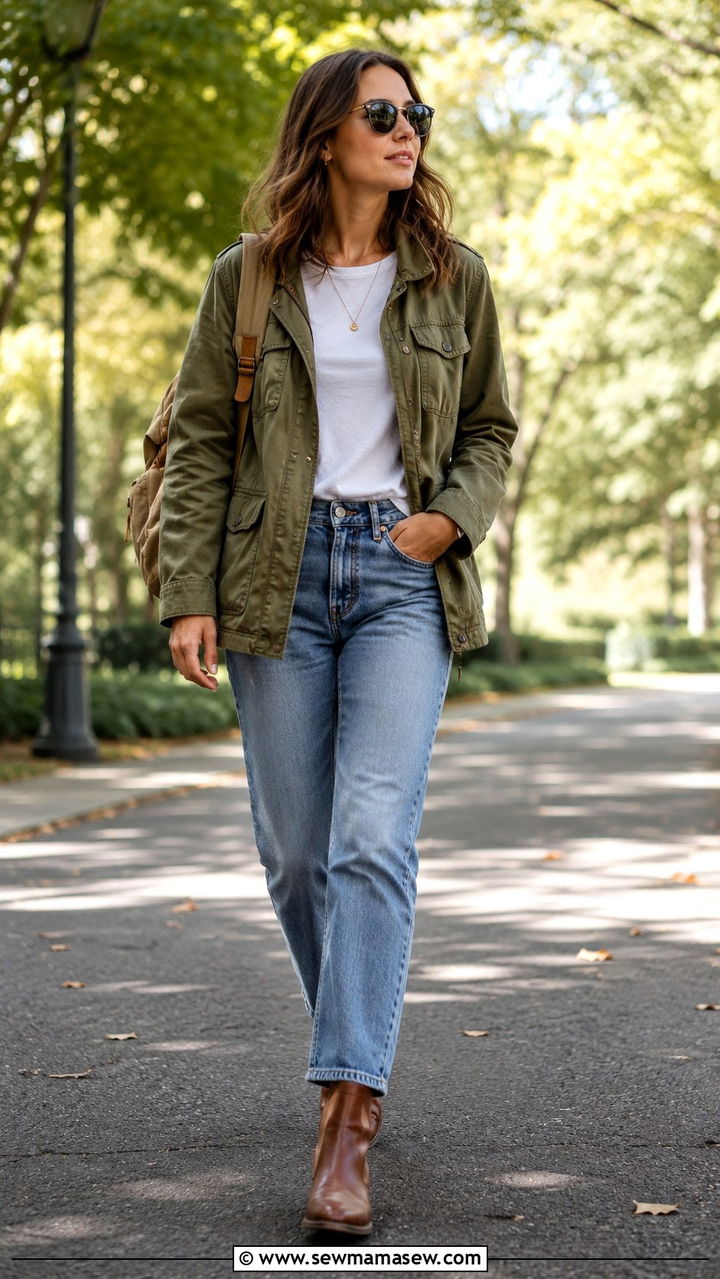 Utility Jacket With Straight Leg Jeans Outfit - 30 Minimalist spring capsule wardrobe