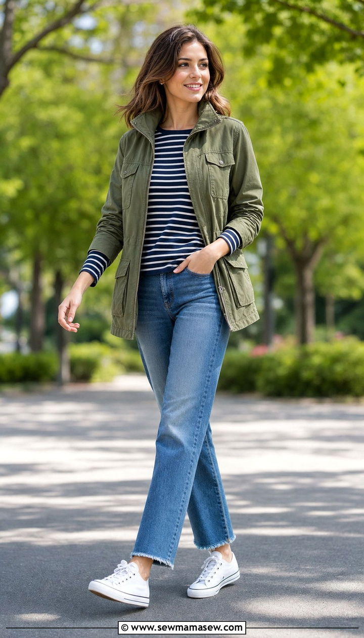 Utility Jacket With Striped Tee and Straight Jeans - 25 spring easy outfit formulas