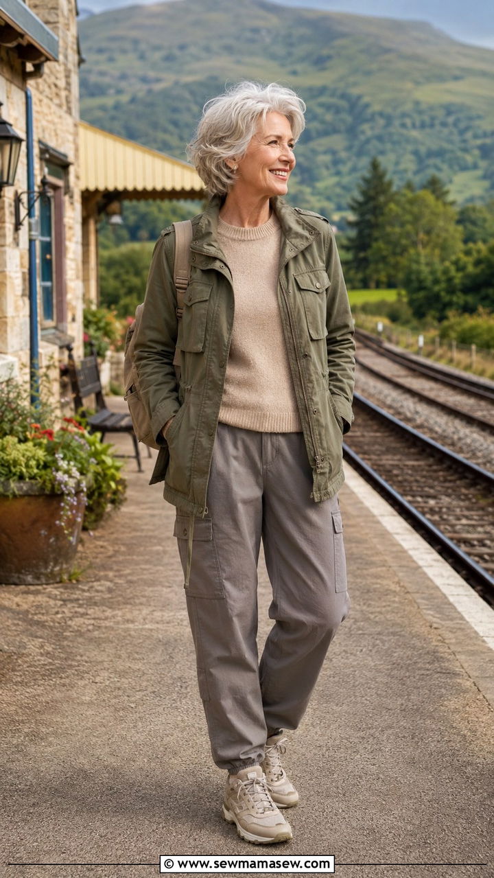 Utility Jacket With Sweater And Cargo Pants - 30 Travel outfits for women over 60