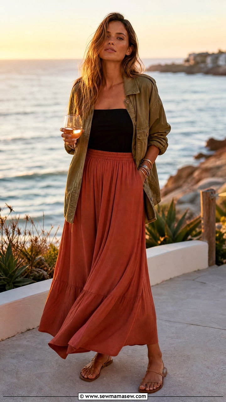 Utility Jacket With Tube Top And Maxi Skirt Outfit - 30 Summer outfits with utility jacket