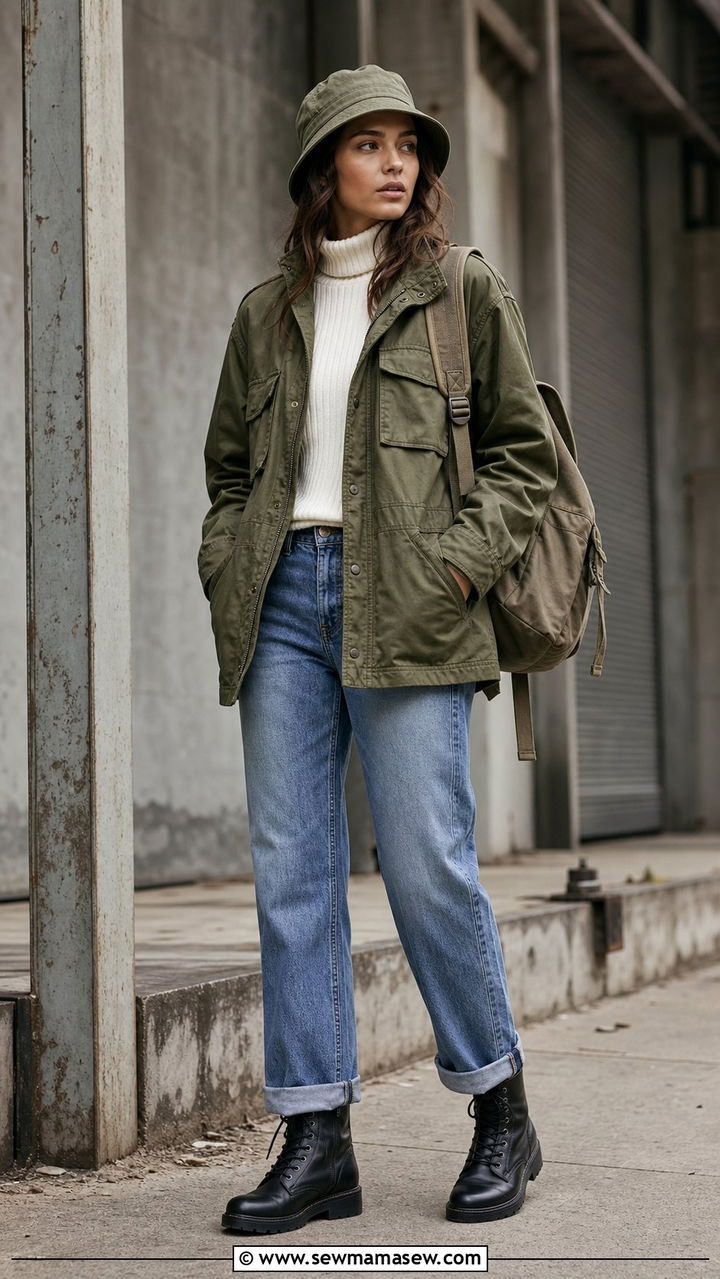 Utility Jacket and Combat Boots - 35 Bucket hat outfit ideas