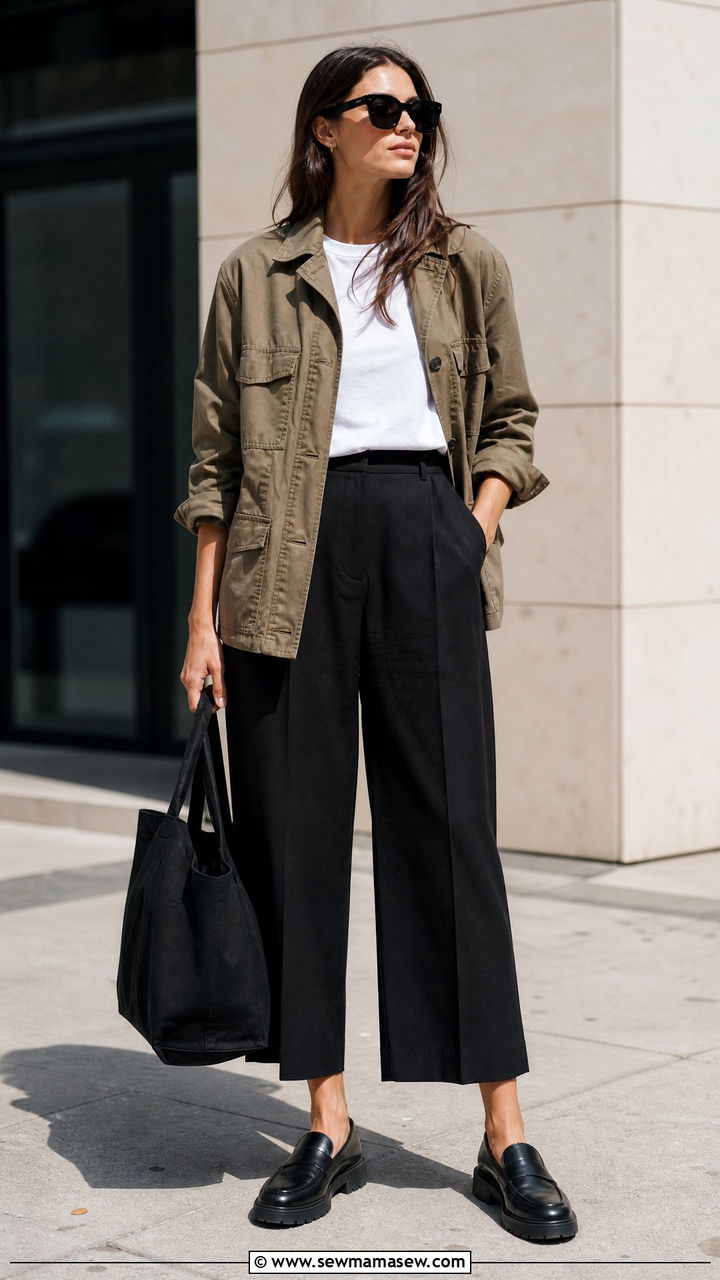 Utility Jacket and Cropped Wide Leg Pants - 30 model off duty outfits for women