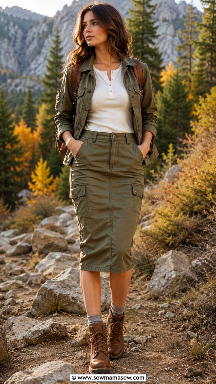 Utility Jacket and Hiking Boots with a Cargo Pencil Skirt - 30 casual pencil skirt outfits