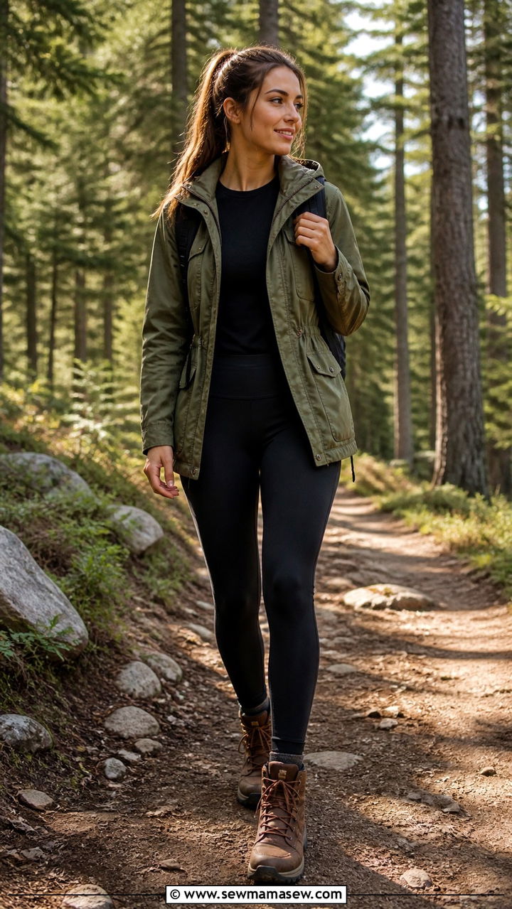 Utility Jacket and Leggings with Hiking Boots - 40 weekend outfit ideas for women