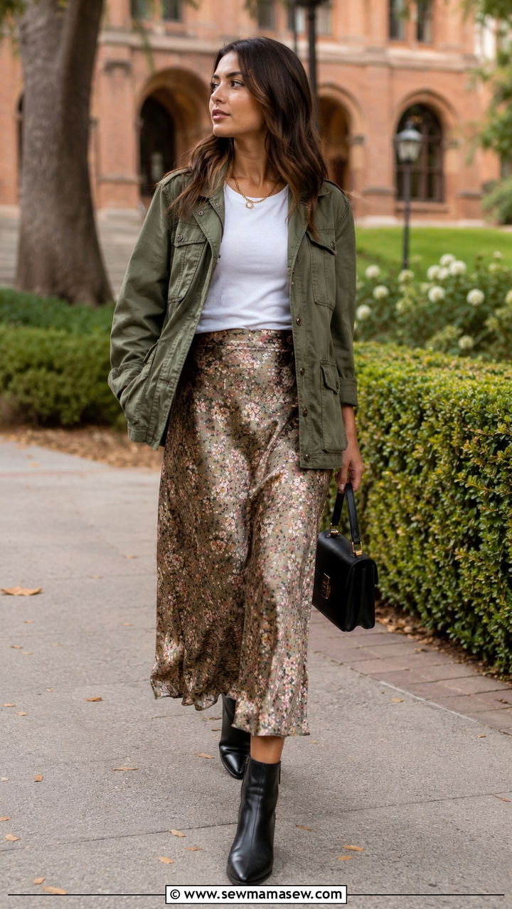 Utility Jacket and Midi Skirt Combo - 30 casual back to school outfits