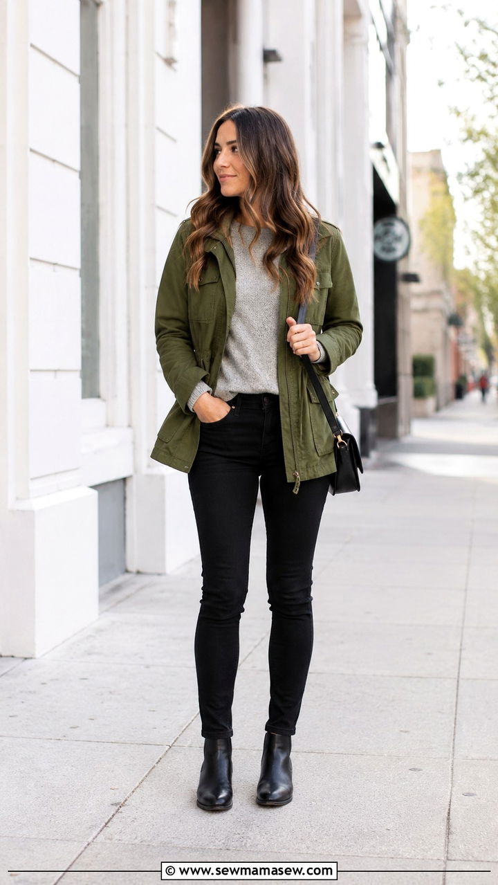 Utility Jacket with Black Skinny Jeans and Chelsea Boots - 30 Spring outfits with utility jacket