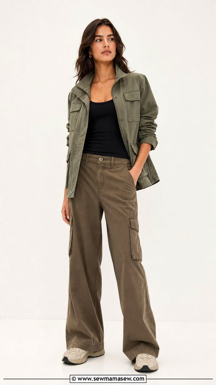 Utility Jacket with Cargo Pants and Chunky Sneakers - 25 spring model off duty outfit ideas