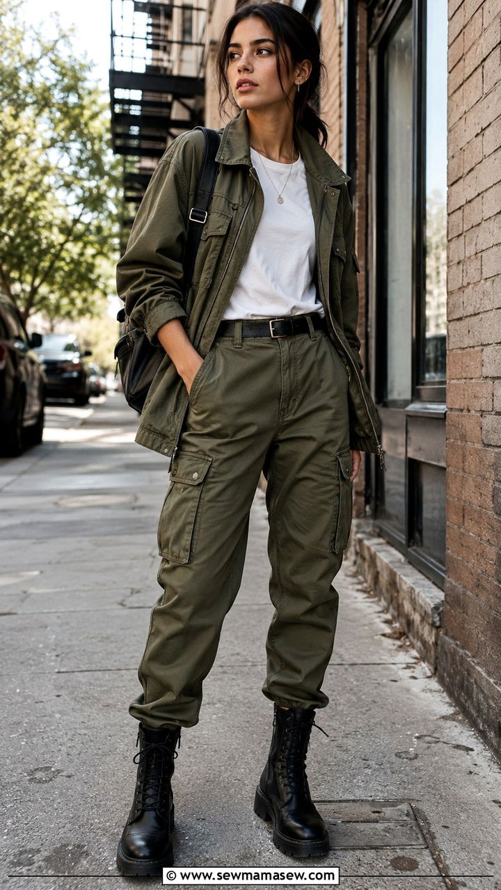 Utility Jacket with Cargo Pants and Skinny Belt - 20 spring outfits with skinny belt